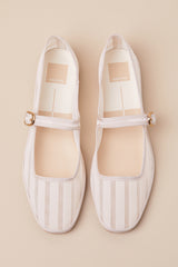 Tameka Bone Mesh Striped Buckle Ballet Flats