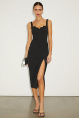 Fabulous Desires Black Scalloped Bodycon Midi Dress