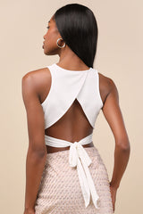 Let's Tie It White Tie-Back Cropped Tank Top