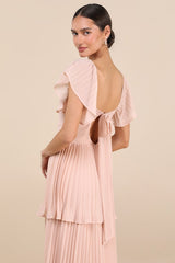 Notorious Charm Blush Pleated Flutter Sleeve Maxi Dress