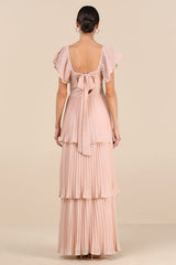 Notorious Charm Blush Pleated Flutter Sleeve Maxi Dress