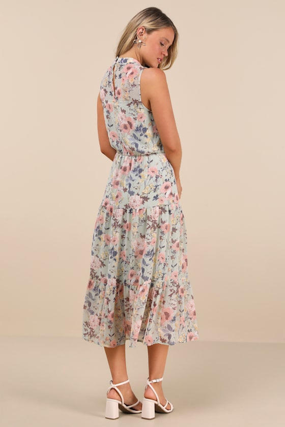In My Dreams Sage Floral Print Midi Dress
