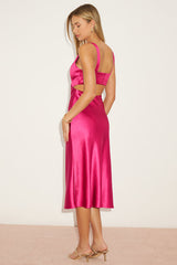 Unmatched Elegance Fuchsia Satin Sleeveless Midi Dress