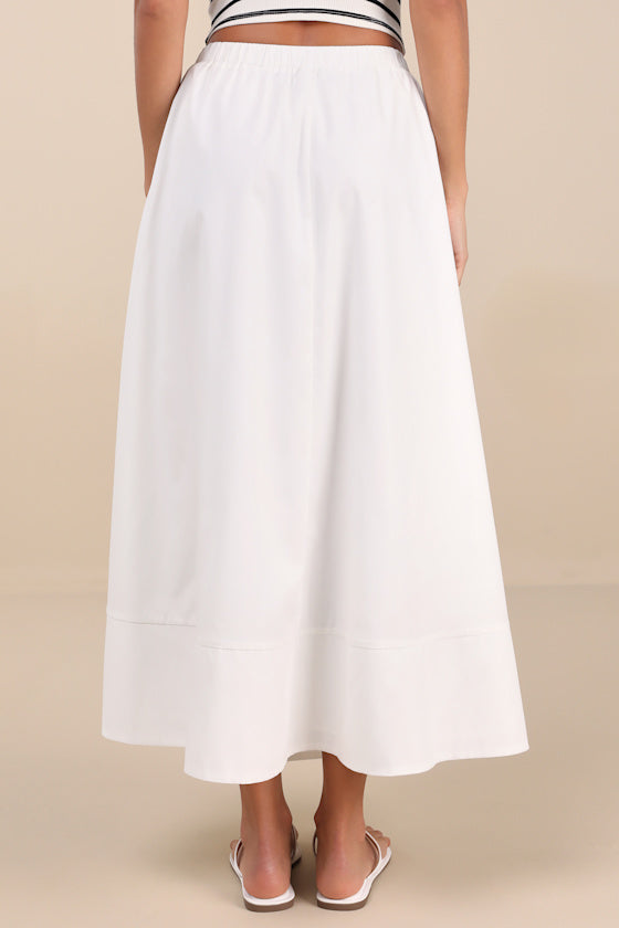 Varinia White Poplin A-Line Maxi Skirt
