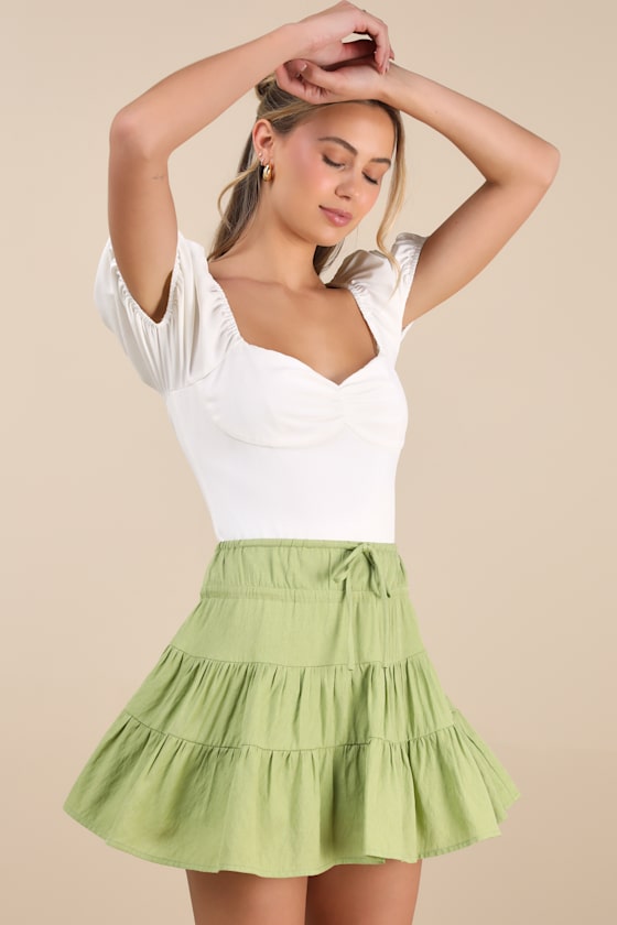 Modica Lime Tiered Drawstring Mini Skirt
