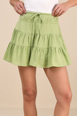 Modica Lime Tiered Drawstring Mini Skirt
