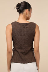 Bizzy Brown Textured Side-Tie Tank Top
