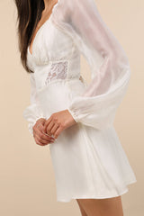 Medora Ivory Long Sleeve Lace-Up Mini Dress