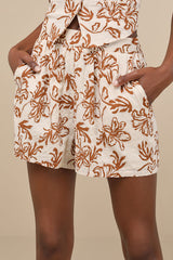 Railee Ivory and Brown Floral Pull-On Shorts