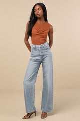 Corrine Rust Orange Mesh Cowl Tank Top