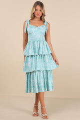 Lovely Bliss Aqua Floral Jacquard Strapless Bustier Midi Dress
