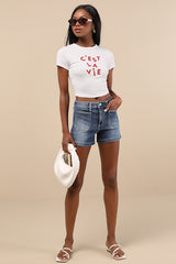 Jolie Medium Wash Denim High-Rise Sailor Shorts