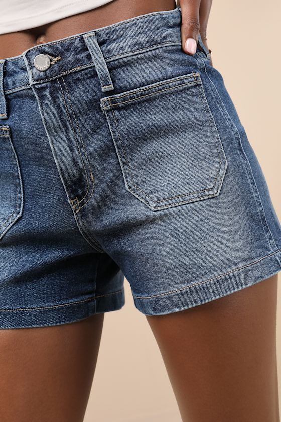 Jolie Medium Wash Denim High-Rise Sailor Shorts