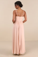 Kaylin Blush Pleated Lace Maxi Dress