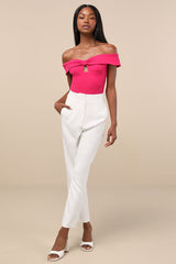Wylah Hot Pink Off-the-Shoulder Cutout Bodysuit