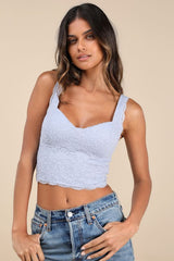 Flirtatious Attitude Light Blue Ivory Lace Bustier Cami Crop Top