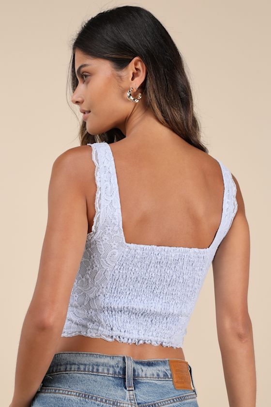 Flirtatious Attitude Light Blue Ivory Lace Bustier Cami Crop Top
