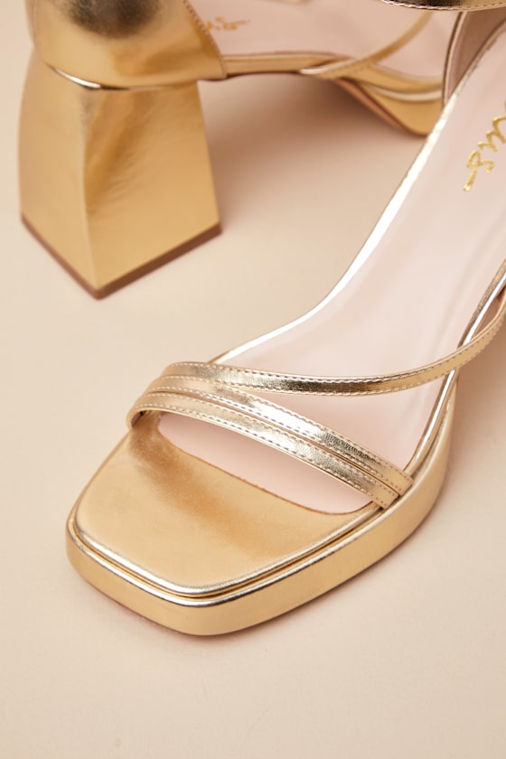 Antinea Gold Metallic Platform Ankle Strap High Heel Sandals