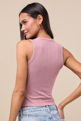 Conveniently Cute Mauve Pink Pointelle Knit Scoop Neck Tank Top