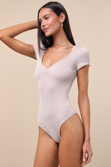 Required Style Beige Textured Ribbed Ruched Bodysuit