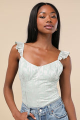 Abbie Mint Floral Sleeveless Bustier Bodysuit