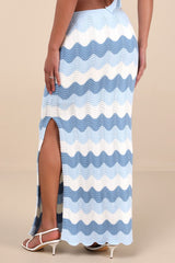 Sandro Blue Multi Crochet Maxi Skirt