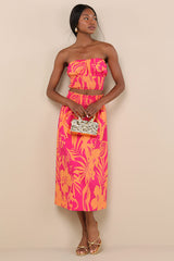 Luana Pink and Orange Floral High-Rise Midi Skirt
