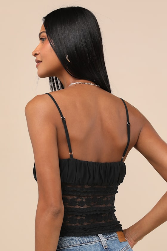 Malvina Black Mesh Sheer Lace Cami Top
