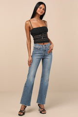 Malvina Black Mesh Sheer Lace Cami Top
