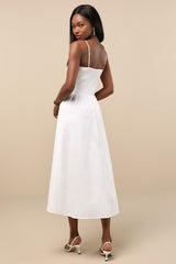 Tandria White Smocked Sleeveless Midi Dress