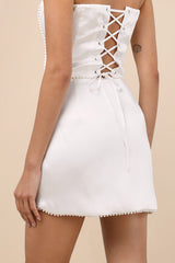 Megan White Satin Pearl Mini Skirt
