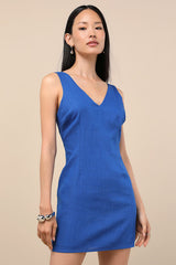 Packing for Positano Cobalt Blue Linen Sleeveless Mini Dress