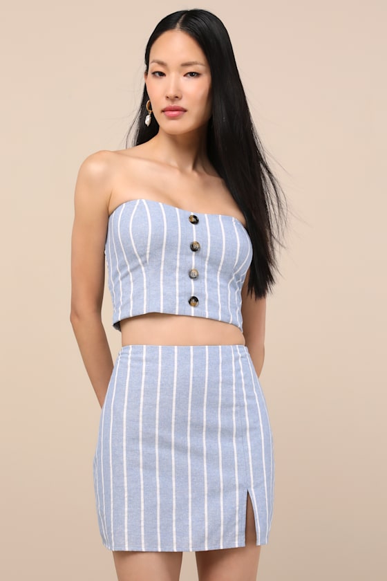 Solana Blue Striped High-Rise Mini Skirt