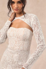 Neska White and Beige Lace Maxi Dress and Shrug Set