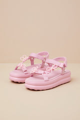 Twins Pink Floral Bow Strappy Flatform Sandals