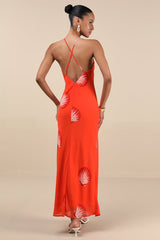 Thalassa Bright Orange Seashell Backless Maxi Dress