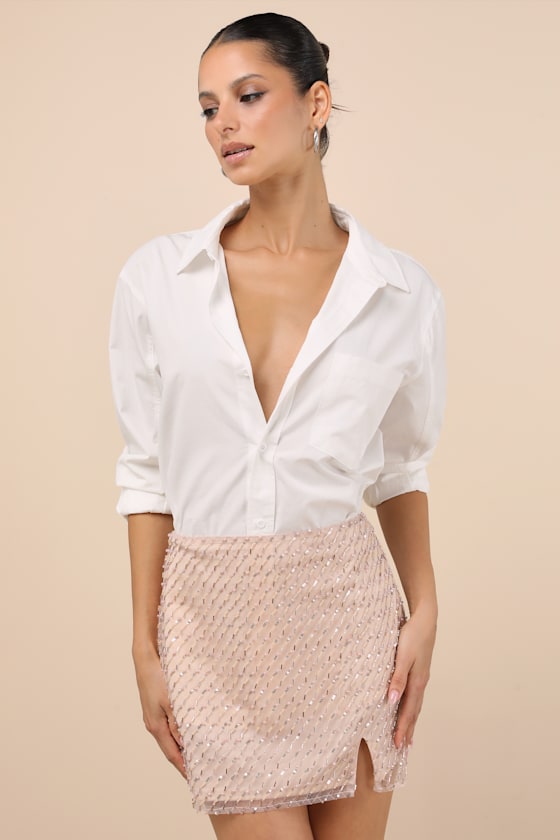 Idalia Blush Sequin High-Rise Mini Skirt