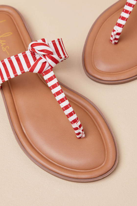 Roderick Red and White Striped Thong Sandals