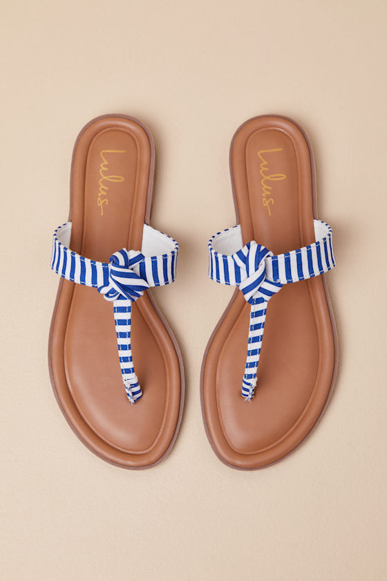 Roderick Blue and White Striped Thong Sandals