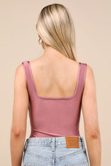 Basima Mauve Cutout Twist-Front Sleeveless Bodysuit