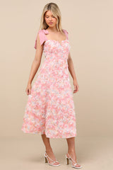 Tarina Pink Multi 3D Rosette Tie-Strap Midi Dress