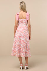 Tarina Pink Multi 3D Rosette Tie-Strap Midi Dress