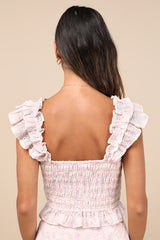 Haddie Light Pink Embroidered Smocked Crop Top
