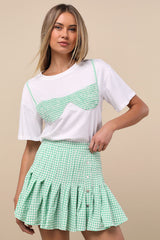 Natalia Green Gingham Pleated Mini Skirt