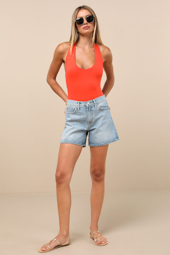 Boldly Blooming Bright Orange Halter Bodysuit