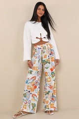 Eydis Ivory Multi Print Wide-Leg Drawstring Pants