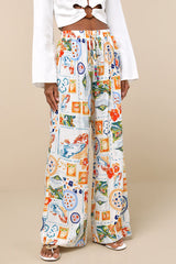 Eydis Ivory Multi Print Wide-Leg Drawstring Pants