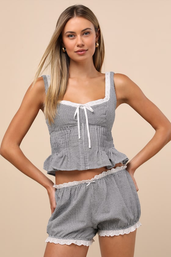 Justine Black Gingham Ruffled Bloomer Shorts