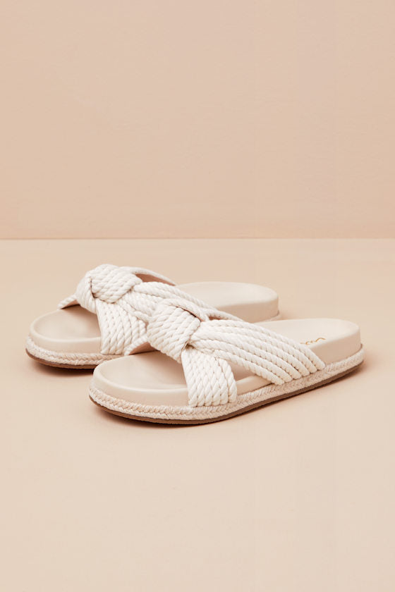 Kellon Ivory Raffia Knotted Slide Sandals