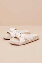 Kellon Ivory Raffia Knotted Slide Sandals